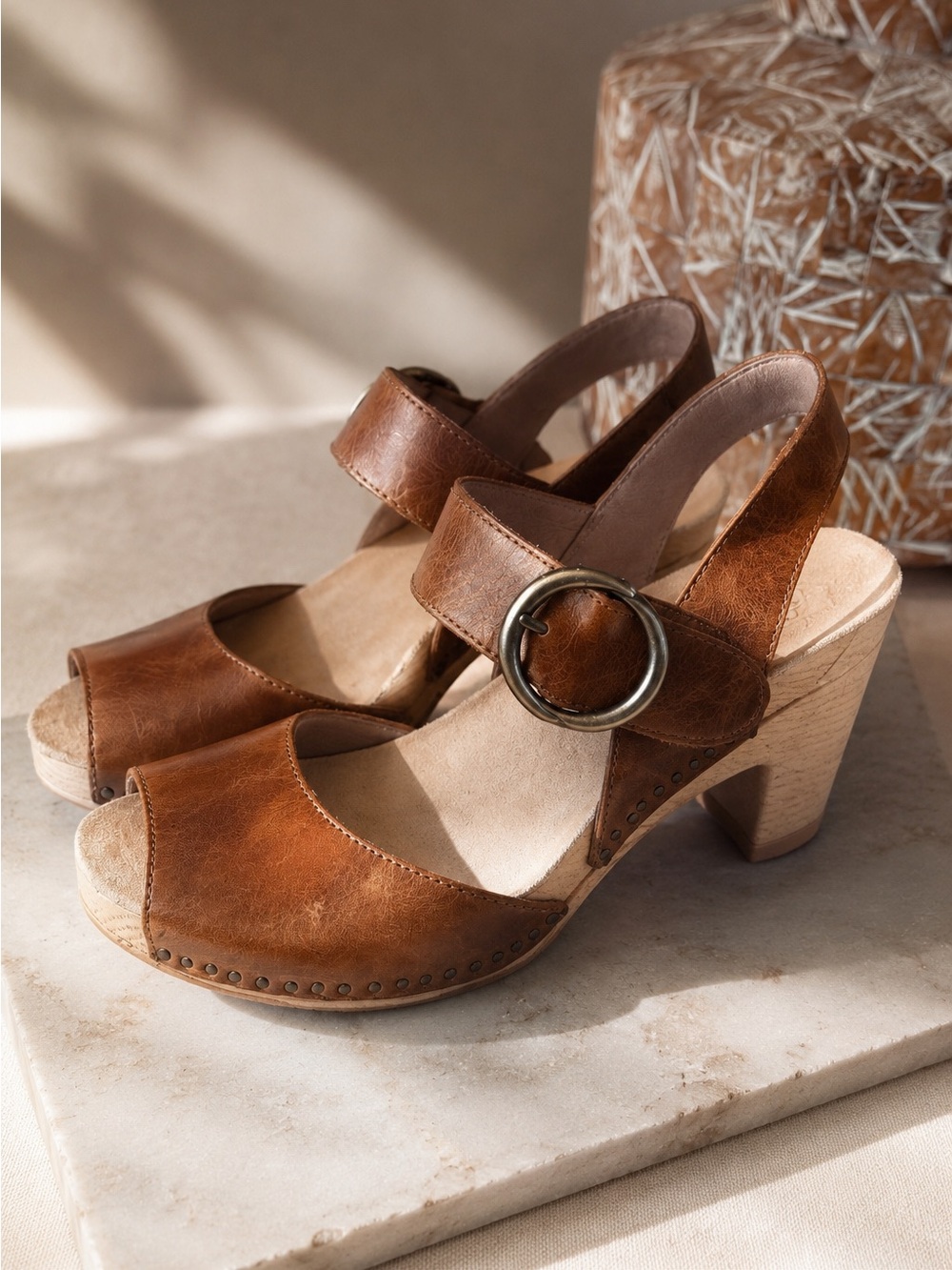 Dansko Tamra Brown Leather Open Toe Comfort Sandals EU 38 Block Heel